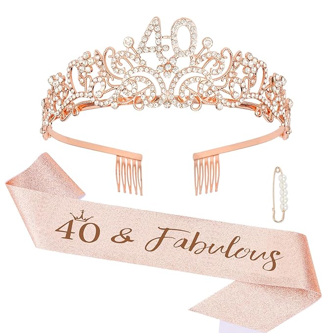 Semato 40th Birthday Decorations - Glitter Tiara & Sash Kit, Party Supplies & Favors