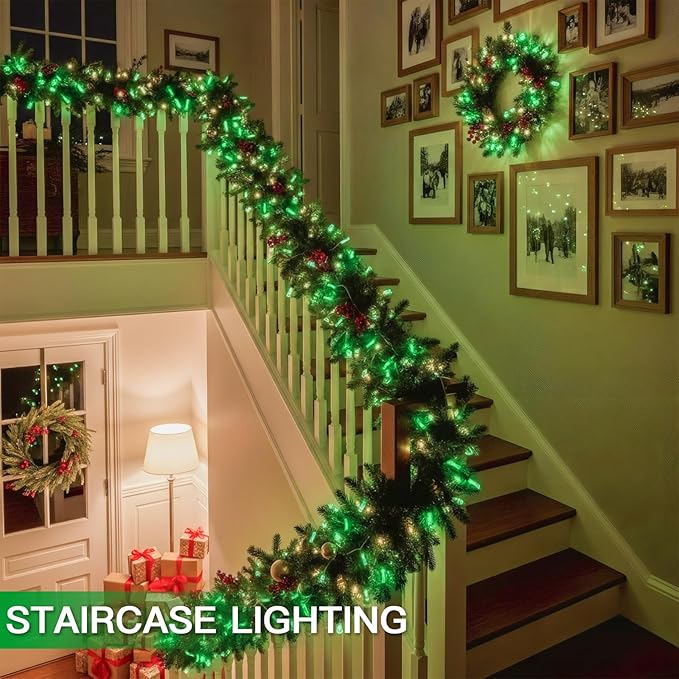 suddus 100 LED Green Christmas Lights with Remote, Clear Wire String Lights Plug in, 33ft Waterproof Dimmable Connectable Fairy Lights Outdoor for White Tree, Window, St Patrick's Day, Dorm Decor