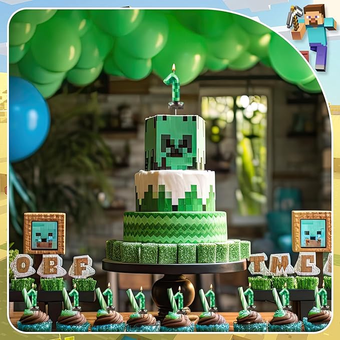 TNT Themed Birthday Cake Candle Number 1 Dynamite Themed Green Candle Birthday Party Decoration Cake Topper for Pixel Theme Birthday Party Anniversary Party Dynamite Party Video Game Party (Number 1)