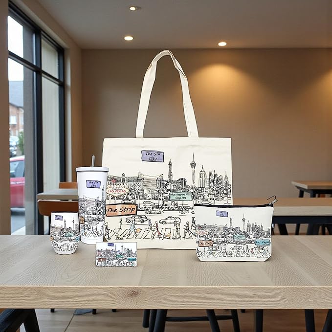 Cities Around the World Artwork Cosmetic Bag Series – Designed in USA, Travel Makeup Bag with Zipper, Souvenir Gift for Women, Artwork Organizer for Purse or Toiletry (Las Vegas)