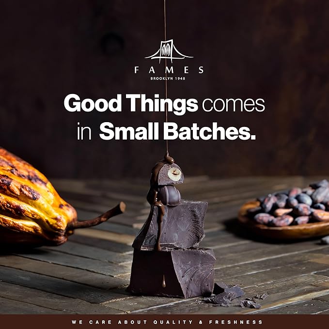 Fames Chocolates Gourmet Gift Box - Belgian Truffle Chocolate Assortment - Dairy-Free Kosher Chocolate with Caramel, Hazelnut, Crunch Nutty, Fudgy, Raspberry, and Mango - Holiday Candy Gift Basket