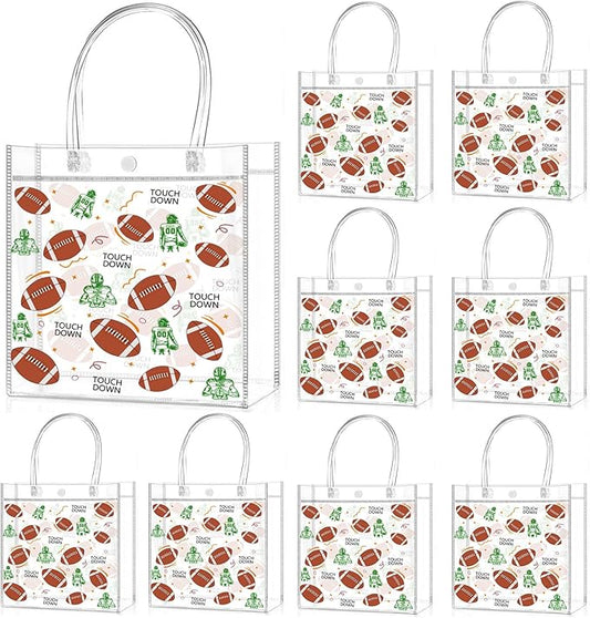 Zenoble 24 PCS Football Goodie Bags Double-Sided PVC Clear Bag Snack Candy Treat Gift Bags with Handle for Super Bowl Party Supplies Football Party Favors Birthday Holiday Decorations