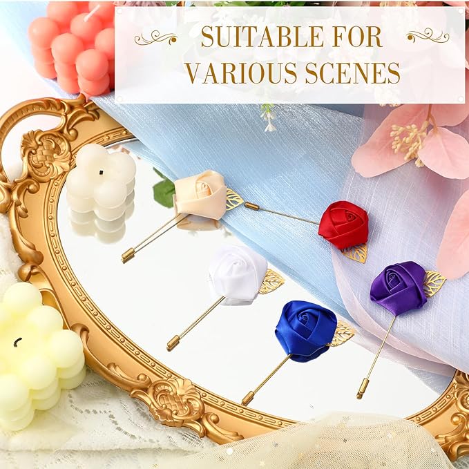 Zeyune 24 Pcs Boutonniere Rose Boutonniere Wedding Buttonholes Pocket for Men Wedding for Prom Party(White)