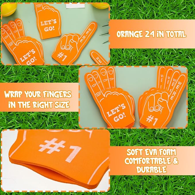 Sinmoe 24 Pcs Mini Foam Finger Baseball Fan Mini Foam Finger, We're #1 Sports Themed Party Supplies for Baseball Hockey Football Basketball Events Team Gifts(Orange)