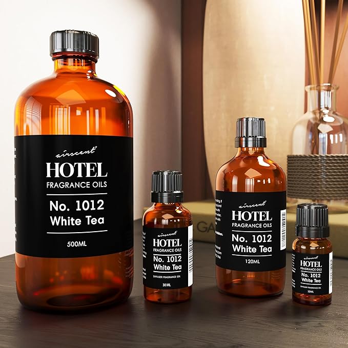 AirScent Hotel Diffuser Oil No. 1012 Inspired by The White Tea Hotel Scent - Premium Fragrance Oil for Ultrasonic and Waterless Diffusers and Crafting - 30 mL, 1 fl oz Glass Dropper Bottle