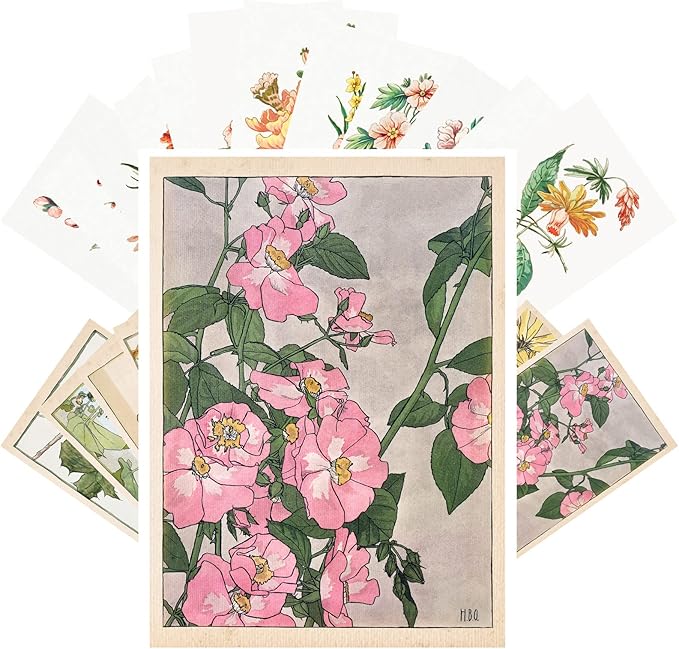 PIXILUV Vintage Postcards (24 pcs 4"x6" each) Wildflowers and Garden Flowers Antique Botannical Book Illustration Vintage Notecards Retro Greeting Card Reprint