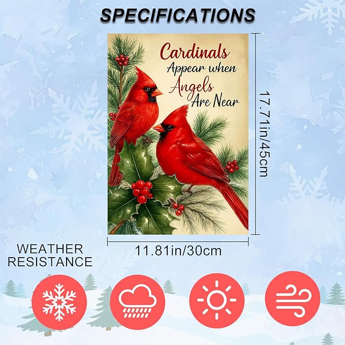 IVN Christmas Garden Flag 12x18 Inch Double Sided Red Bird Pine Holly Angels Are Near Outdoor Yard Flag for Outside Front Door Lawn Porch Patio Welcome Decor