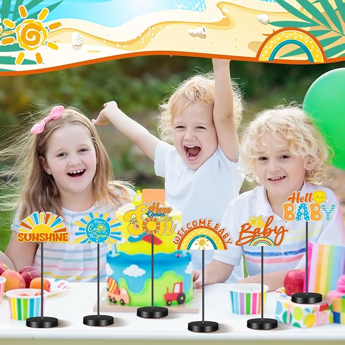 6 Pcs Here Comes the Son Baby Shower Table Decor Here Comes the Son Decoration for Table Centerpieces Baby Shower Wooden Standing Signs Tabletop Decor for Home Room Desk Party Supplies