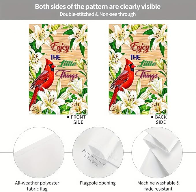 BlissYard Spring Garden Flag 12x18 Inch Double Sided Cardinal Bird Lily Small Flags For Outside Outdoor Decor Yard Farmhouse Holiday Spring Summer Seasonal Decorations Yard Flags