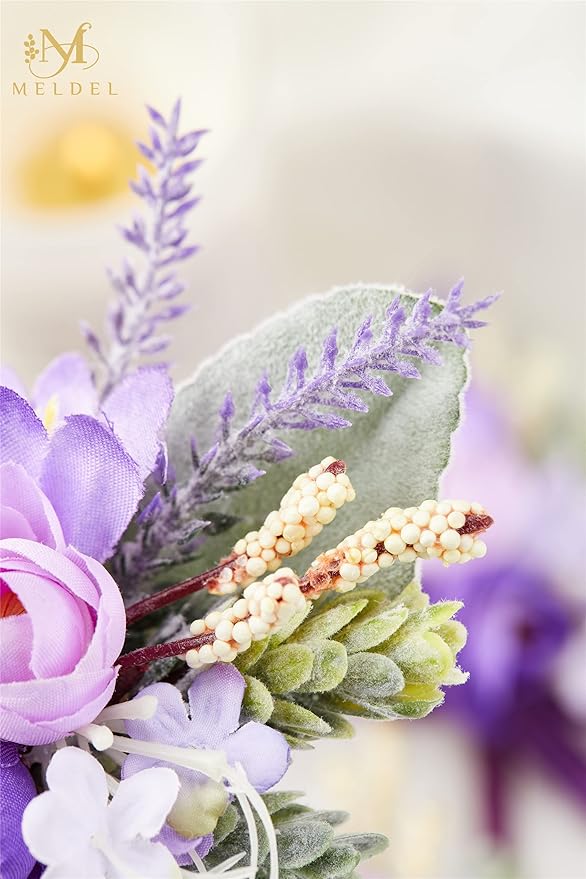 Meldel Purple Boutonniere for Men Wedding, Set of 6, Groom and Best Man Boutonniere for Wedding Ceremony Anniversary, Formal Dinner Party and Rustic Fall Wedding Marriage
