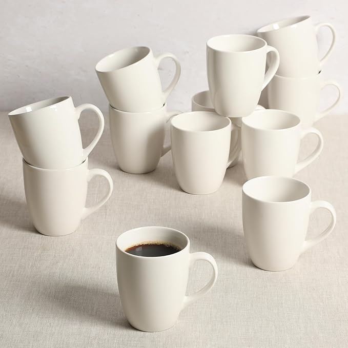 Gibson Home Great Essentials 12 Ounce Porcelain Coffee Mugs - Set of 12 - Cups for Latte, Hot Tea, Cappuccino, Mocha, Espresso, Cocoa