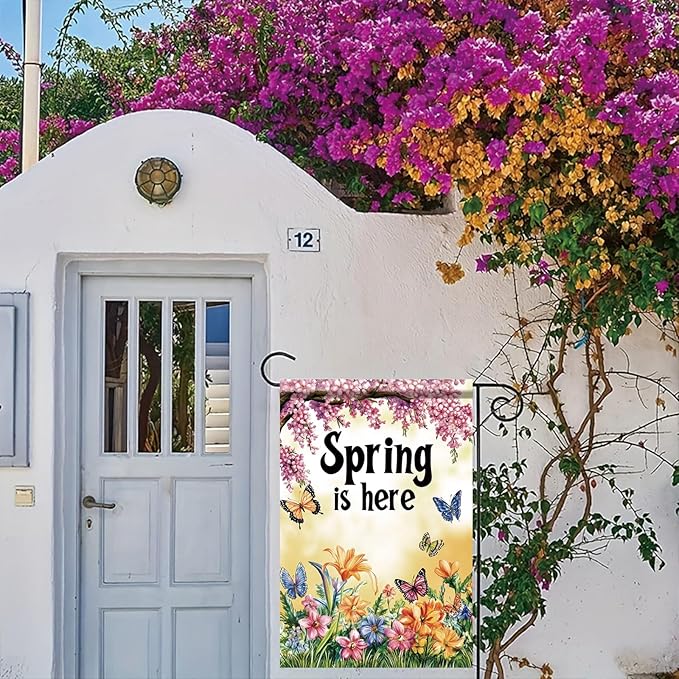 Starlit Patio Welcome Spring Garden Flag Flower Spring Is Here Garden Flag Double Sided 12x18 Inch Floral Small Summer Yard Outdoor Flag Outside Home Decor Home Patio Seasonal Decoration