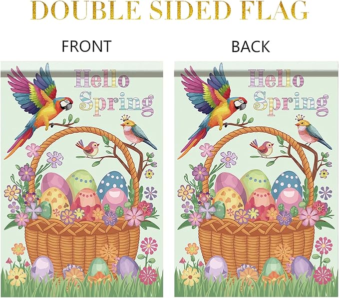 Starlit Patio Hello Spring Garden Flag Corn Poppy 12x18 Inch Double Sided Happy Easter Garden Flag Colorful Easter Eggs Birds Summer Outside Floral Yard Decoration Outdoor Flag Decor