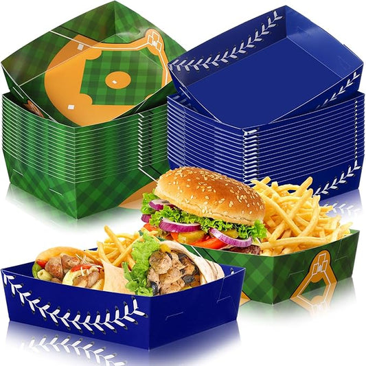 Teling 36 Pcs Baseball Theme Party Supplies Large 5 lb Baseball Plates Trays Food Boat Paper Softball Disposable Nacho Snack Serving Tray Dinner Plate for Softball Birthday Decorations Favor(Blue)