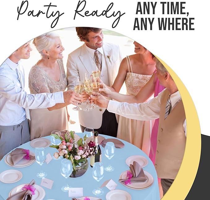 Exquisite 66% Thicker Premium Light Blue Round Tablecloth 0.5 Mil 24 Pack Plastic Table Cloth Disposable 84 Inch Round Plastic Tablecloth Won't Tear Easily Like Cheap Thin Brands