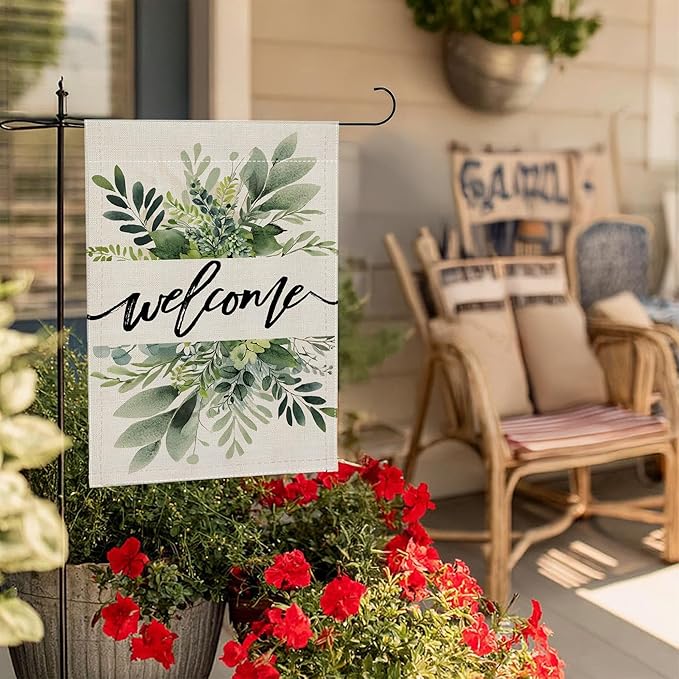 Garden Flags, Welcome Garden Flag, Bee Sunflower Flag Double-Sided Flags for Farmhouse Yard Outdoor-12 x 18inch (WELCOME)