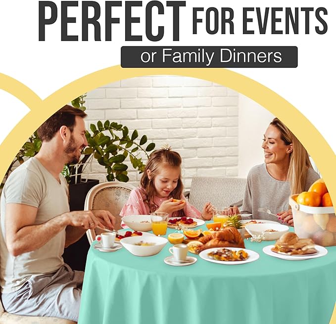 Exquisite 66% Thicker Premium Mint Round Tablecloth 0.5 Mil 6 Pack Plastic Table Cloth Disposable 84 Inch Round Plastic Tablecloth Won't Tear Easily Like Cheap Thin Brands