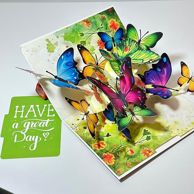 3D Pop Up Greeting Card Flowers Theme (Green Butterflies)