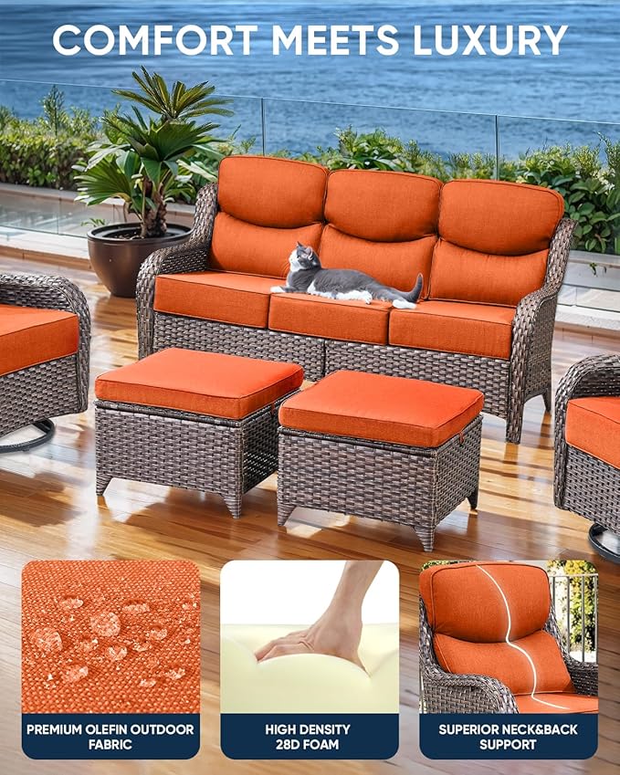 Luxury 24x24x6 Inch Smile Outdoor Cushions - 1 Set Deep Seat Water-Resistant Patio Furniture Replacement Cushion for Wicker Rattan Wood Metal Chair Glider Rocker Loveseat Sofa - Orange