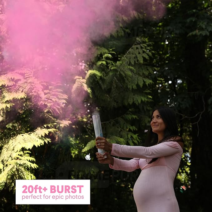 PrimePure Gender Reveal Confetti Cannon - Biodegradable Powder Cannons Smoke Bomb - Pink, 2 Pack - Party Poppers Baby Pink Confetti Popper for Baby Girl Gender Reveal