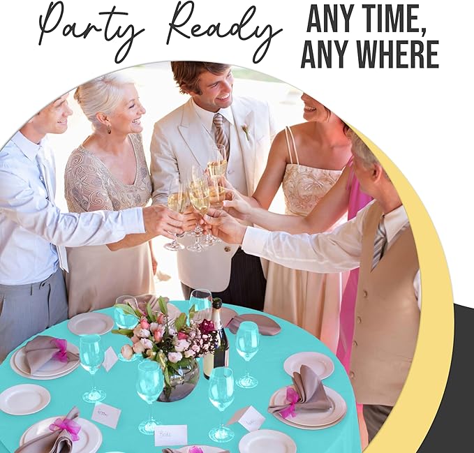 Exquisite 66% Thicker Premium Aqua Round Tablecloth 0.5 Mil 12 Pack Plastic Table Cloth Disposable 84 Inch Round Plastic Tablecloth Won't Tear Easily Like Cheap Thin Brands