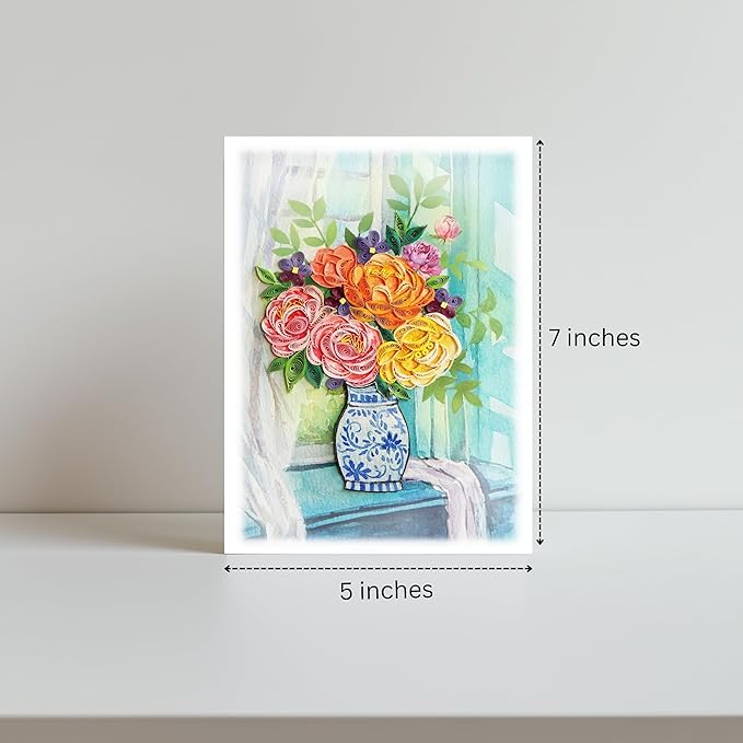 Violet and Peony Paradise Card, Quilling Cards for All Occasions, Birthday, Mothers Day, Anniversary, Watercolor Classy Card for Women, Mom