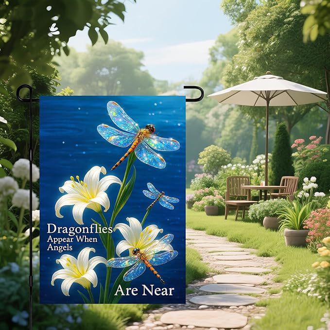 IVN Spring Garden Flag 12x18 Inch Dragonfly Flag Double Sided Outdoor Yard Banner for Porch Lawn Patio Spring Decor