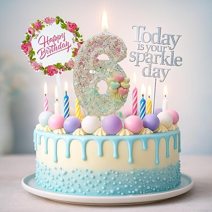 by Tugba Aydan - 6 Number Birthday Candles – 24 Piece Cake Decoration Kit with Number Candle – Party Supplies for Kids Sixth Birthday Celebration