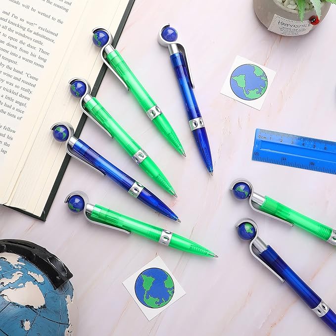 Teling 100 Pcs Earth Retractable Cute Globe Pens Bulk 1.0 mm Tellurion Shape Earth Day Black Ink World Ballpoint Pens for Adults Accessories Office Decoration Supplies