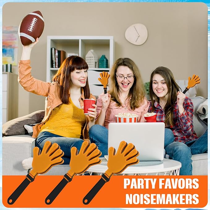 24 Pcs Hand Clappers 7.5 Inch Plastic Clappers Noisemakers Party Favors Clapping Noise Maker Birthdays Game Prizes Classroom Rewards Football Sporting Events Cheers Supplies (Orange,Black)