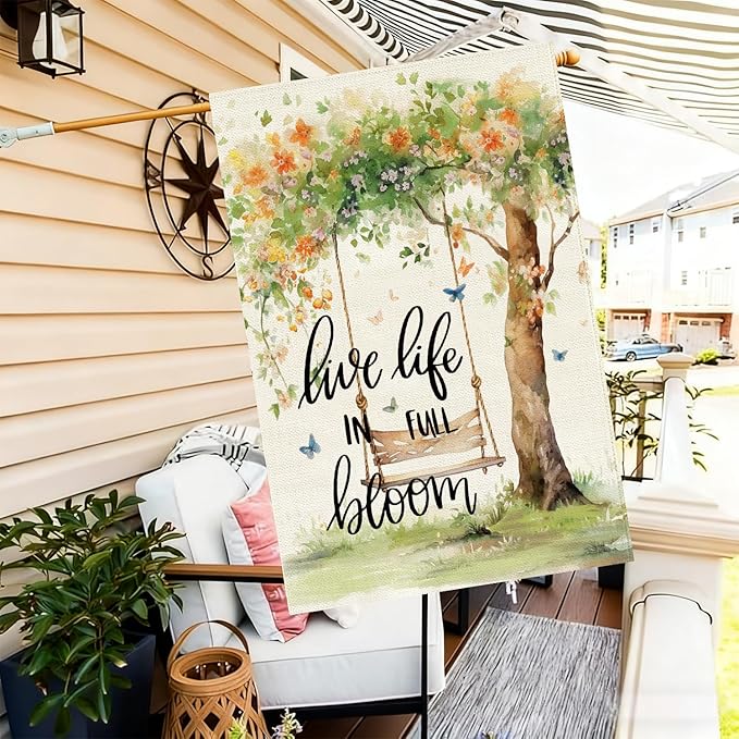 Baccessor Spring Garden Flag 28 x 40 Inch, Floral Tree Swing Double Sided Burlap Welcome Large Yard Flag Seasonal Holiday Lawn Proch Outdoor Outside Decor
