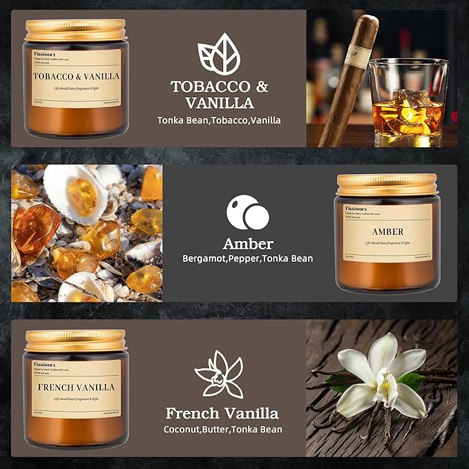 9 Pack Soy Candles for Home Scented |（Vanilla/Amber/French Vanilla） Long-Lasting 270 Hours, Natural Scented Candles Gift for Women & Men, Birthday, Mother’s Day, Christmas, Thanksgiving