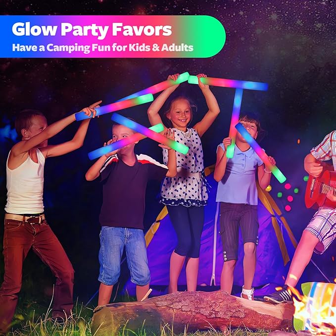 58 PCS LED Foam Glow Sticks Bulk, Glow in the Dark Party Supplies with 3 Modes Colorful Flashing, Neon Party Favors for Birthday, Wedding, Carnival, Concert, New Year Glow Sticks