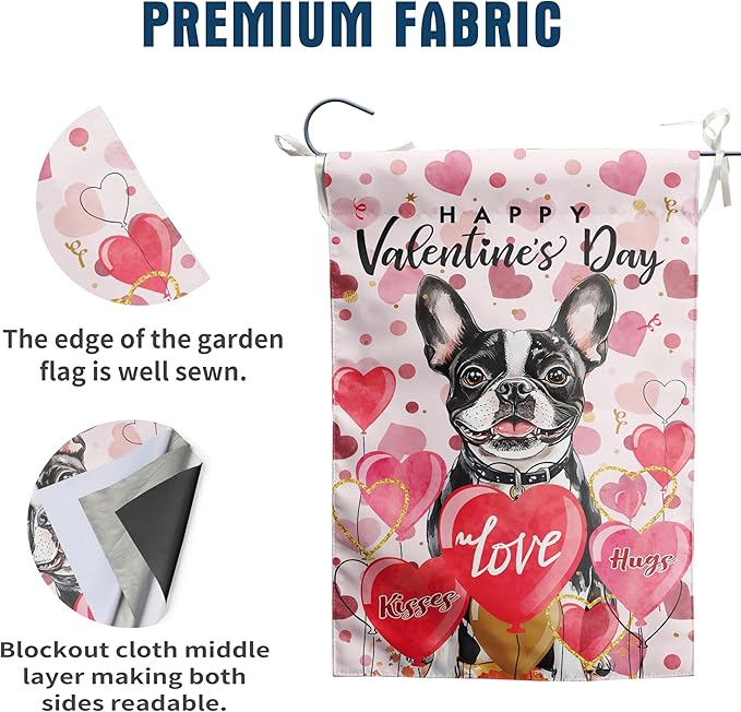 Boston Terrier Valentine Garden Flag Valentines Day Flags for Outside 12x18 Double Sided Small Yard Flags Dog Valentine's Day Decor Outdoor Lawn Valentines Banners Front Porch