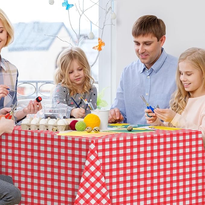 3pcs 54X108inch Red Checkered Tablecloth,Red Gingham Tablecloths Buffalo Plaid Disposable Plastic Table Covers for Birthday Baby Shower Bridal Wedding Party Birthday Decorations