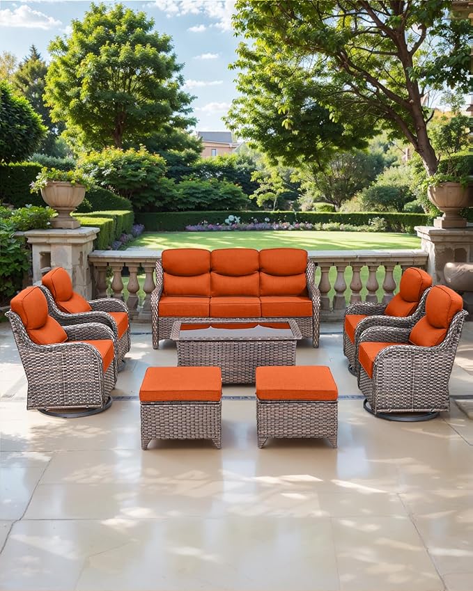 Luxury 24x24x6 Inch Smile Outdoor Cushions for Patio 5 Piece Set - Set of 5 Zippered Outside Pillows for Wicker Dining Rocking Swivel Chairs Loveseat Couch Sectional Sofa - Orange