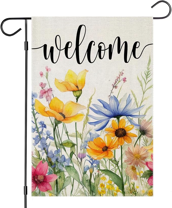 EKOREST Welcome Spring Flowers Garden Flags for Outside, Watercolor Floral Yard Decoration, Small Seasonal Summer Outdoor Decor for Farmhouse Holiday,12x18 Inch Double Sided