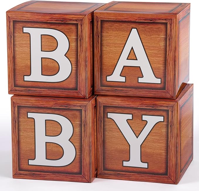 Baby Shower Decorations - Boxes with Letters for Gender Reveal (Wood) - 4 Balloon Boxes Included