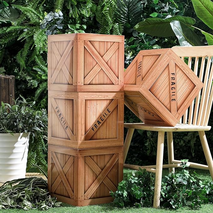 Humyoun 4 Pcs Jungle Themed Party Fake Wooden Crate Baby Shower Jungle-themed Party Decoration Safari Favor Boxes Paper Boxes Celebration for Wild West Celebrations Farmhouse Style Decor