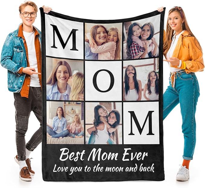 Custom Mom Blanket with 6 Photos Personalized Blanket with Pictures Customized Throw Gifts for Mom Grandma Photo Throw Blanket for Birthday Mother's Day