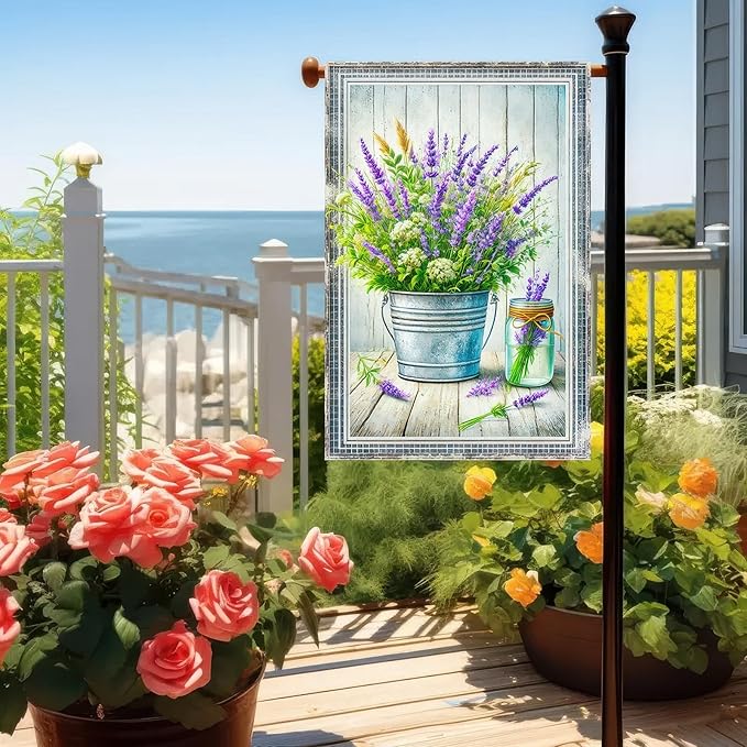 BlissYard Hello Spring Garden Flag Double Sided 12x18 Welcome Spring Floral Yard Flag Mason Jar Vase Flower Garden Yard Seasonal Outside Outdoor House Decoration Farmhouse Holiday Yard Flag