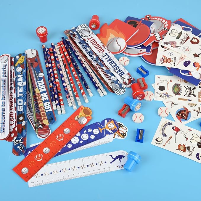 216Pcs Baseball Theme Stationery Birthday Gift Back to School Supplies Team Gifts Goodie Bags Stuffer Pencils Rulers Classroom games Rewards School Office Supplies (baseball)