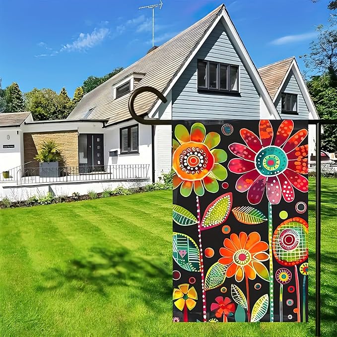 Blissyard Spring Summer Flower Garden Flag 12x18 Double Sided Vertical Fun Graffiti Floral Flower Welcome Garden Yard House Flags Decorative Art Fabric Flag for Patio Lawn Party Supplies