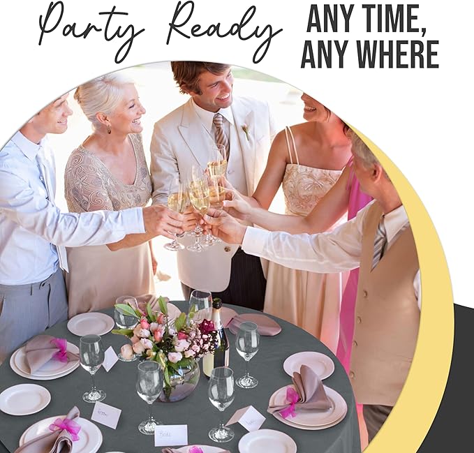 Exquisite 66% Thicker Premium Silver Round Tablecloth 0.5 Mil 6 Pack Plastic Table Cloth Disposable 84 Inch Round Plastic Tablecloth Won't Tear Easily Like Cheap Thin Brands