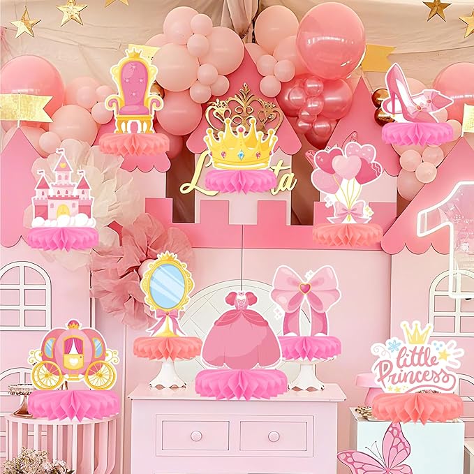 Princess Birthday Party Supplies Kit - Princess Themed Honeycomb Centerpiece ，Table Decorations for Kids' Princess Themed Birthday Party Decorations