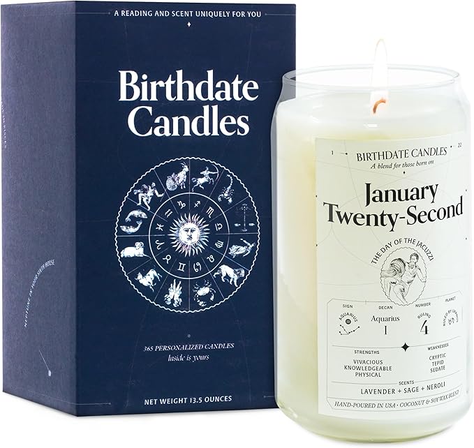 Birthdate Candles, January 22 - Aquarius Zodiac Scented Candles Birthday Gift - Lavender, Sage & Neroli Scent - All-Natural Soy & Coconut Wax, 60-80 Hour Burn Time - Made in USA