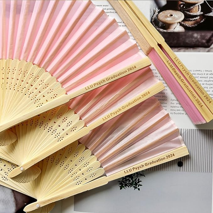 50 Sets Personalized Pink Hand Fans, Custom Engraved Folding Fans for Wedding Guests, Bamboo Folded Handheld Fan Wedding Fan Bridal Dancing Props Party Favors Bridal Shower Gifts