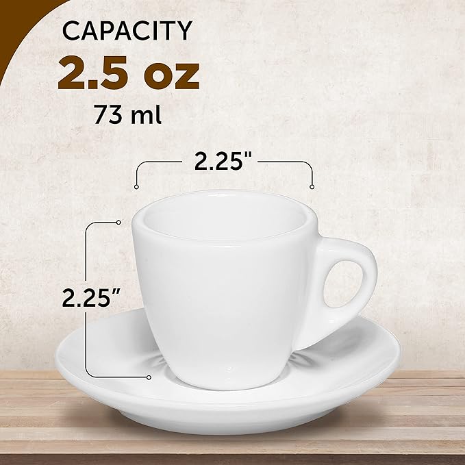 DISCOUNT PROMOS Espresso Cups with Saucer 2.5 oz. Set of 10, Bulk Pack - Perfect for Coffee, Tea, Espresso, Hot Cocoa, Other Beverages - White