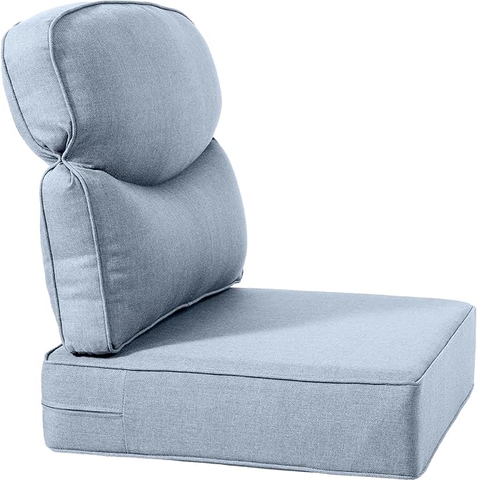 Luxury 22x24/22x25 6-Inch Smile Outdoor Sofa Cushions Set of 3 - Memory Foam Deep Seat Patio Furniture Cushions for Wicker Dining Chair Loveseat 3-Seater L-Shape Sectional Sofa - Baby Blue