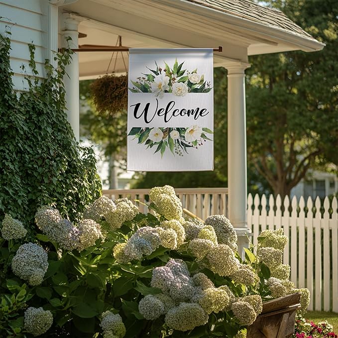 Garden Flags, Welcome Garden Flag, Bee Sunflower Flag Double-Sided Flags for Farmhouse Yard Outdoor-12 x 18inch (Welcome Flower)